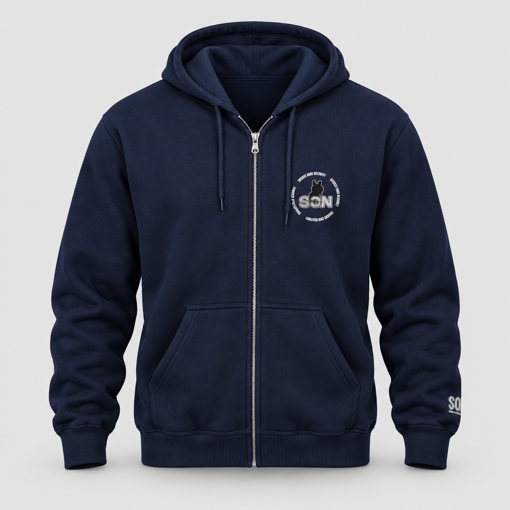 Navy cartoon logo zip hoodie